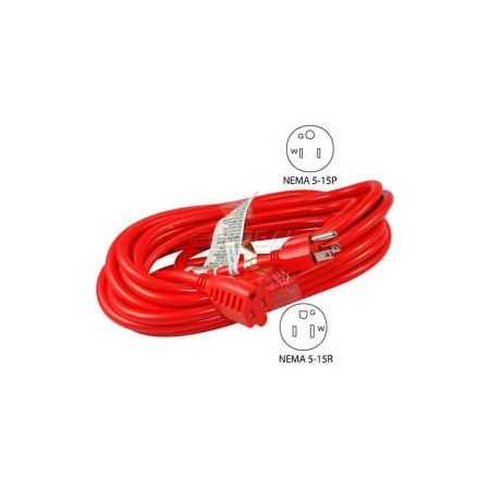 Conntek SJTW Extension Cord, 14 AWG, Outdoor, 14/3, 1 Outlets, 5-15R, Red, 5-15P, 50 ft 20241-050